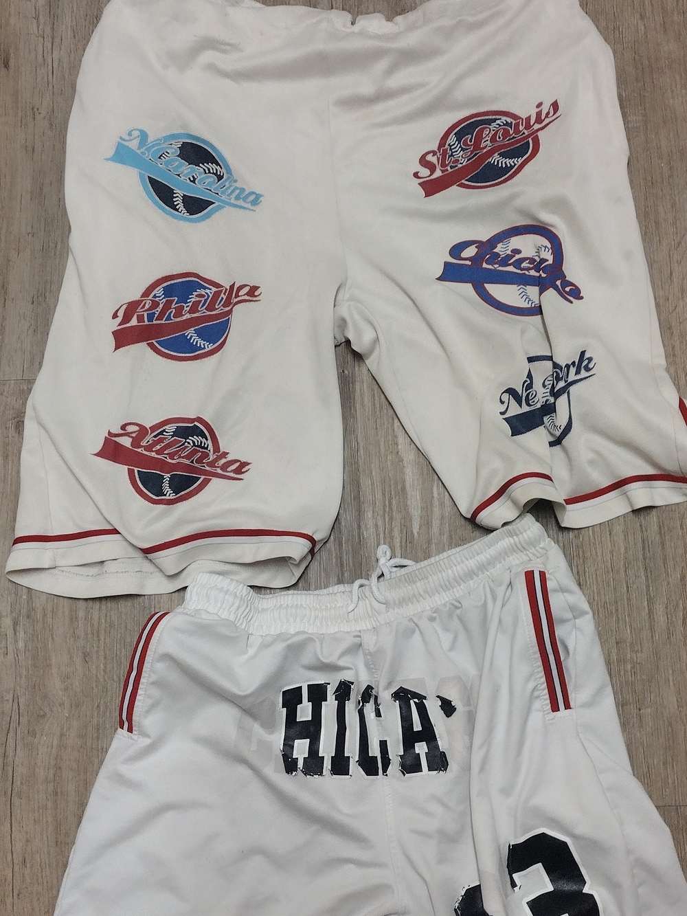 2pr Shorts: Baseball Print Athletic Shorts & Chicago $8
